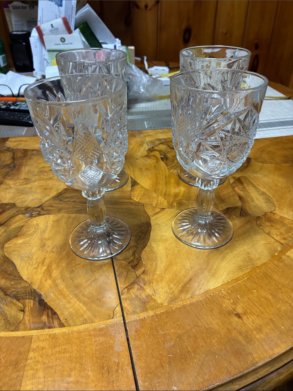 Clear Cut-Pattern Goblet Glasses - Set of 4